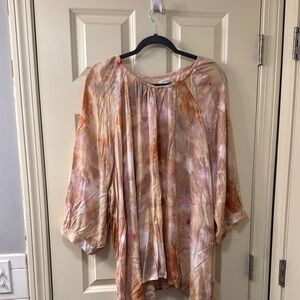 Maurices Orange and Pink Asymmetrical 3/4 Sleeve Blouse